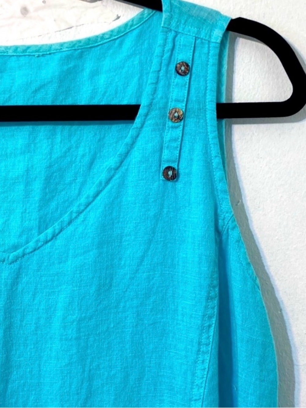 Vtg.Match Point 100% Linen Lagonlook Turquoise Blue Sleeveless Shift Dress.M - Picture 2 of 9
